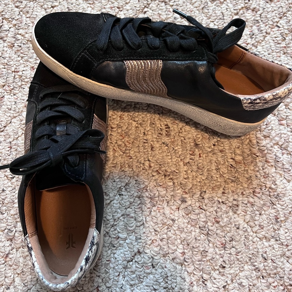Frye Ivey Leather low top sneakers - snakeskin and rose gold metallic trim
